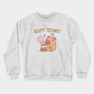 Cute Capybara Rainbow Birthday Cake Capy Bday Pun Crewneck Sweatshirt